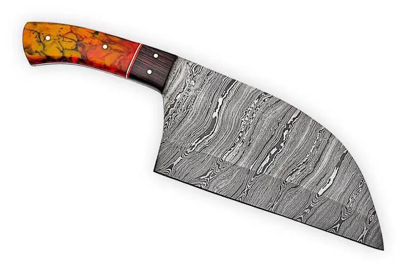 Cleaver Kitchen Knife 10” Damascus Steel Blade with Epoxy Resin or Wangi Wood Handle | 10 Inch | Damascus Steel | cleaver Knife