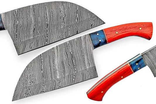 Custom Handmade Chef Knife Cleaver 10” Damascus Steel Blade with Pakka Wood Handle | 5 Inch | Damascus Steel | cleaver Knife