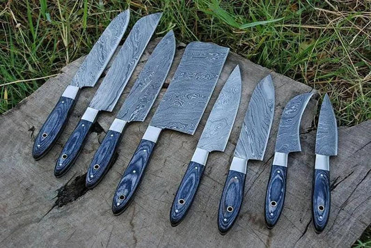 Custom Handmade Damascus Steak Knife 13” with Pakka Wood Handle, Steel Bolster | 8 Inch | Damascus Steel | Kitchen Knives Set