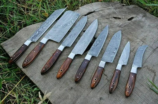 Custom Handmade Damascus Kitchen Knife 13” with Olive Wood Handle, Steel Bolster | 8 Inch | Damascus Steel | Kitchen Knives Set