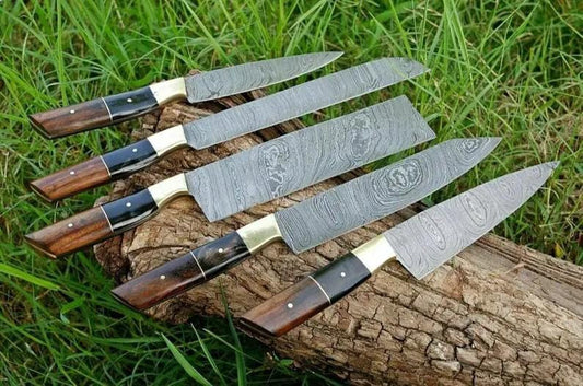 Custom Handmade Damascus Cooking Knife 13” Blade with Black Resin or Rosewood | 8 Inch | Damascus Steel | Kitchen Knives Set