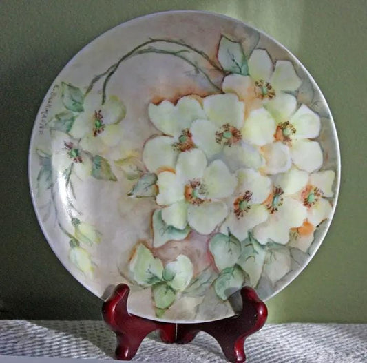 Bavarian Porcelain Plate | Hand-Painted Cherry Blossom Decor | Buckmaster | Collectors & Hosts