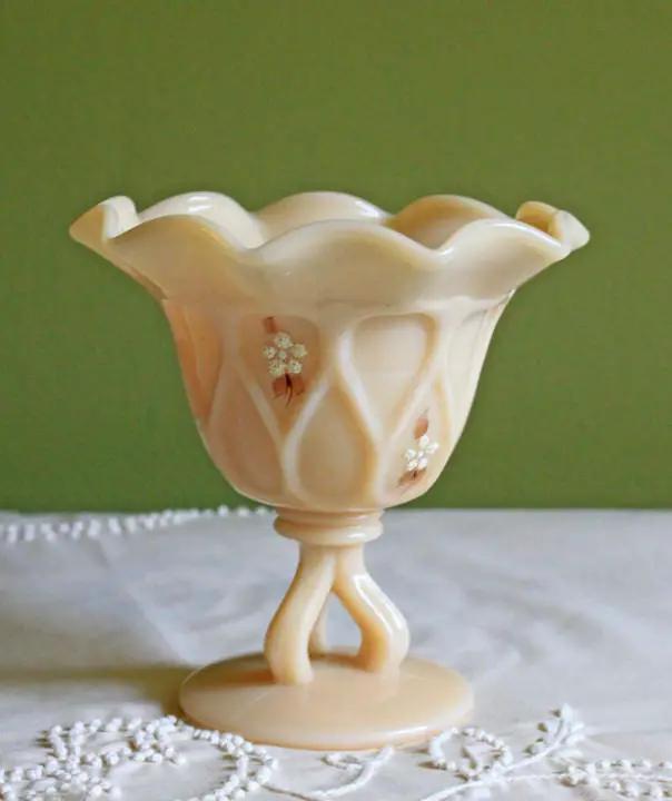 Westmoreland Milk Glass Bowl | Hand Painted Floral | Signed Artist | 5 Inch