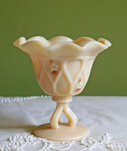 Westmoreland Milk Glass Bowl | Hand Painted Floral | Signed Artist | 5 Inch