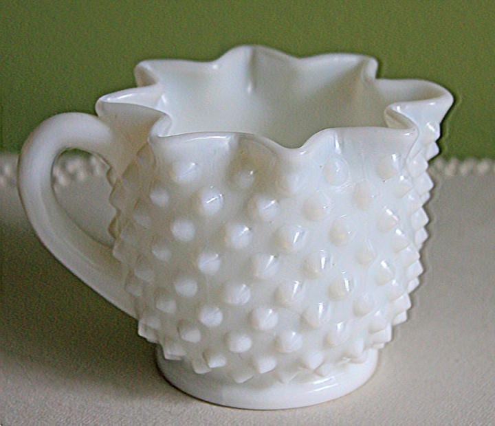 Vintage Milk Glass Creamer | Hobnail Scalloped Sauce Dish | Collectible Vintage | Collectors & Hosts