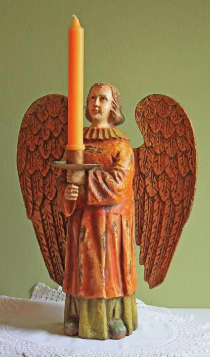 Wooden Angel Figurine | Praying Pose | Includes Candle Jar | 25 Inches Tall
