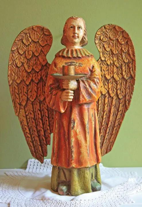 Wooden Angel Figurine | Praying Pose | Includes Candle Jar | 25 Inches Tall