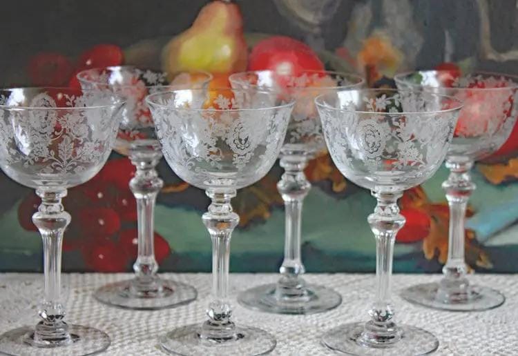 Tiffin-Franciscan Wine Goblets | Etched June Night Pattern | Collectible Stemware | Collectors & Hosts