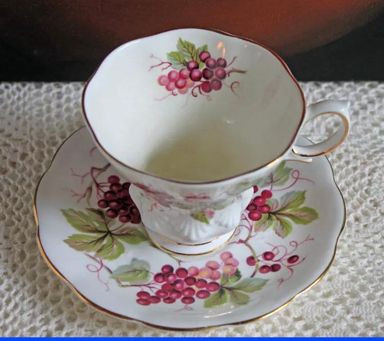 Vintage Bone China Cup And Saucer | Harvest Grapes | Embossed Detail | 3.5 Inch