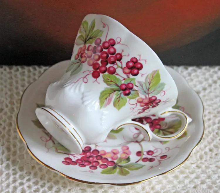 Vintage Bone China Cup And Saucer | Harvest Grapes | Embossed Detail | 3.5 Inch