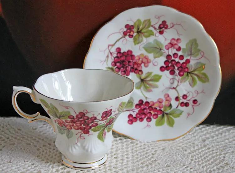 Vintage Bone China Cup And Saucer | Harvest Grapes | Embossed Detail | 3.5 Inch