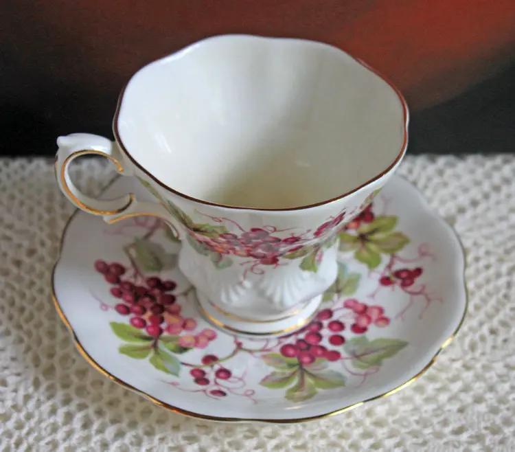 Vintage Bone China Cup And Saucer | Harvest Grapes | Embossed Detail | 3.5 Inch