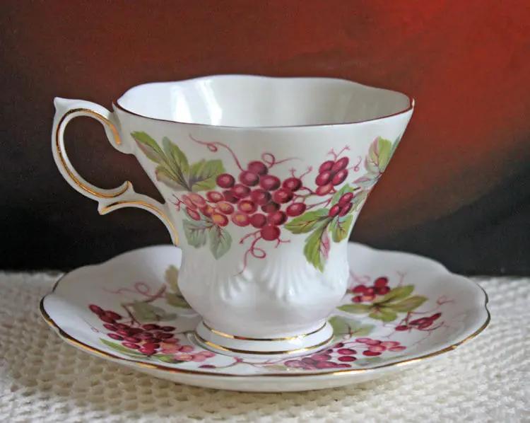 Vintage Bone China Cup And Saucer | Harvest Grapes | Embossed Detail | 3.5 Inch
