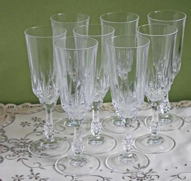 Vintage Crystal Stemware | Ornate Stem | 7.5 Inch Height | Set Of 8