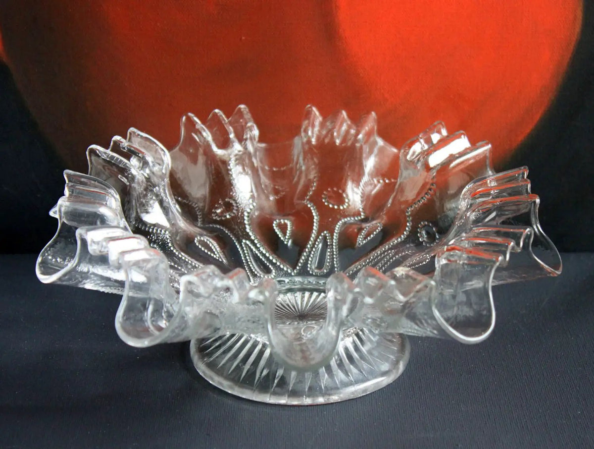 Vintage Depression Glass Bowl | Ruffled Edge | 9 Inch Diameter