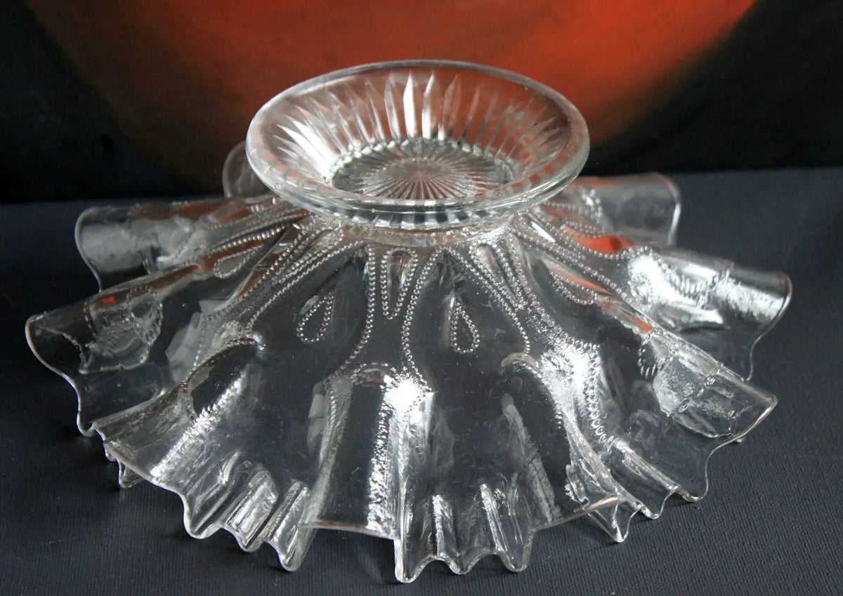 Vintage Depression Glass Bowl | Ruffled Edge | 9 Inch Diameter