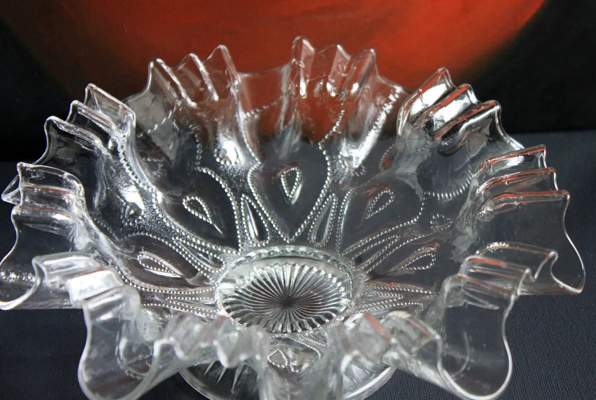 Vintage Depression Glass Bowl | Ruffled Edge | 9 Inch Diameter