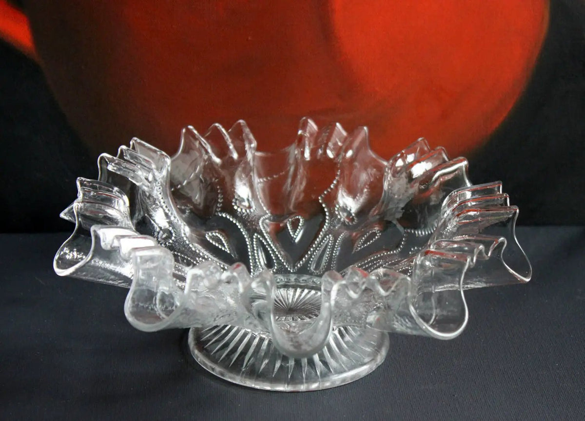 Vintage Depression Glass Bowl | Ruffled Edge | 9 Inch Diameter