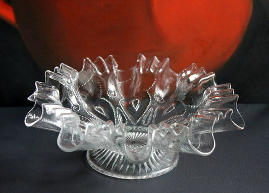 Vintage Depression Glass Bowl | Ruffled Edge | 9 Inch Diameter