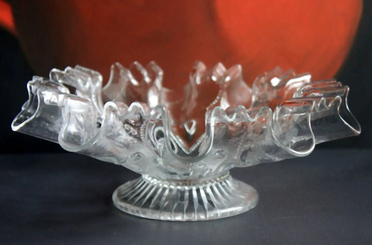 Vintage Depression Glass Bowl | Ruffled Edge | 9 Inch Diameter