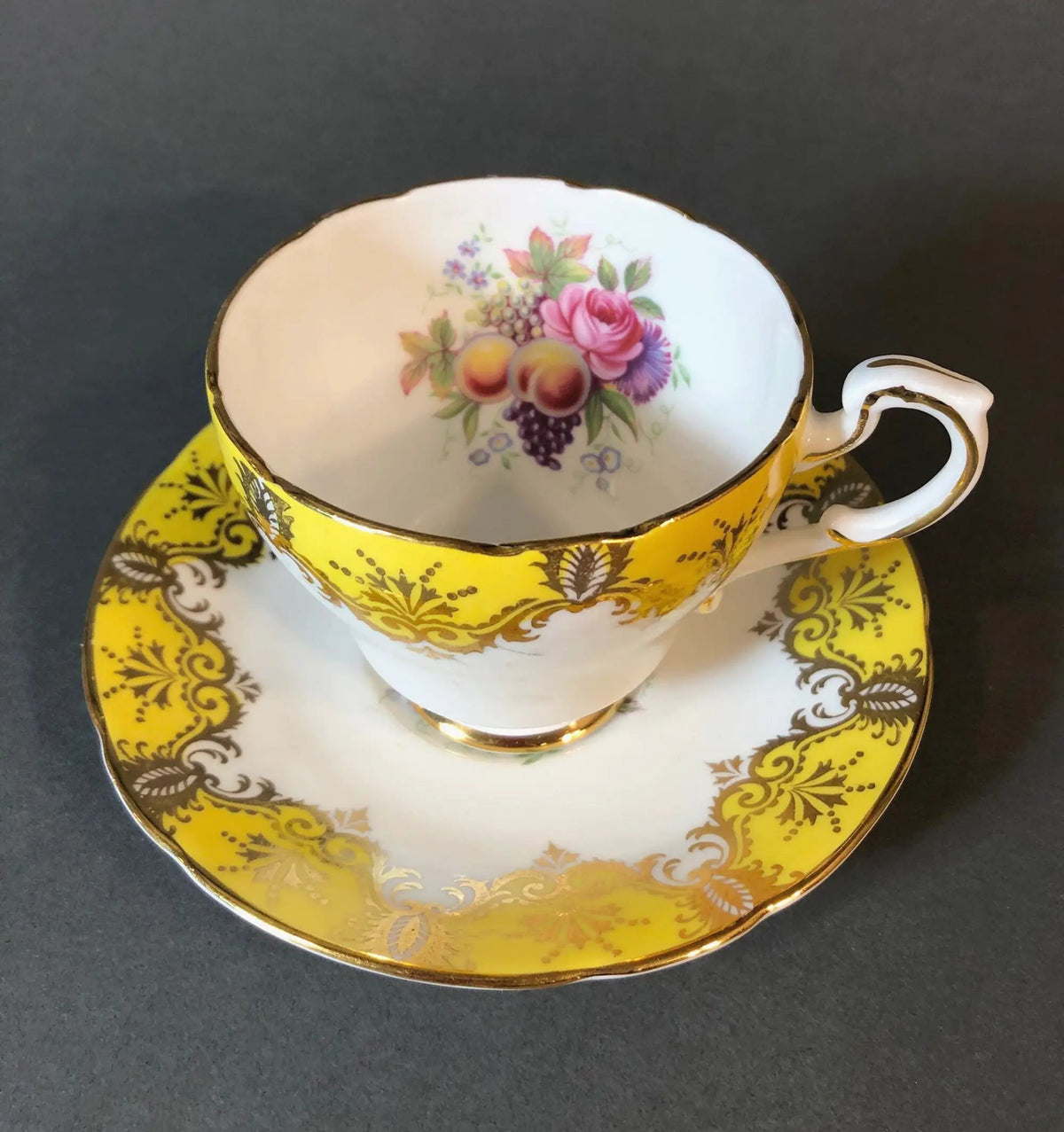 Tea Cup And Saucer | Antique Fine Porcelain | Gold And Pink Accent