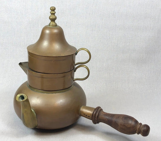 Antique Copper Turkish Coffee Maker Set | Wooden Handle | Tin Lined | Collectors & Hosts
