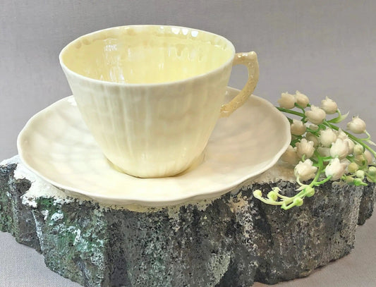 Antique Belleek Cup and Saucer | Sea Shell Pattern Porcelain Tea Set | Collectible Vintage | Collectors & Hosts