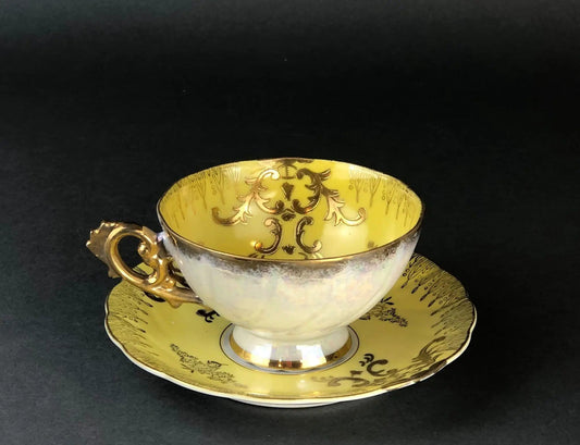 Vintage Royal Sealy Japan Lusterware Teacup and Saucer - Yellow & Gold Iridescent MCM | Collectible Vintage | Pre-Owned Piece | Collectors & Hosts