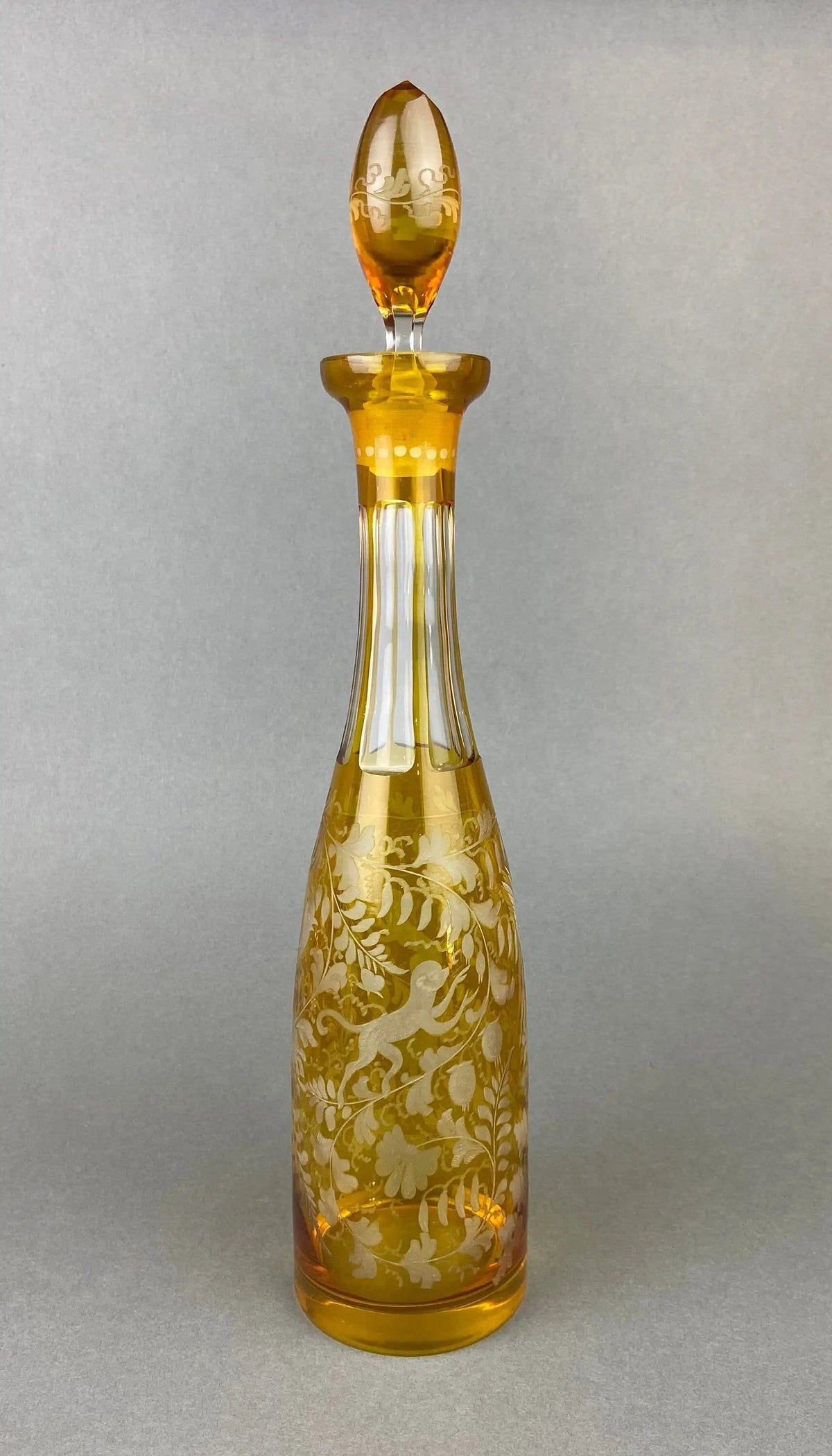 Green Crystal Decanter with Clear Stopper | Minimal Crystal Carafe | Office Decor | Gift for Dad