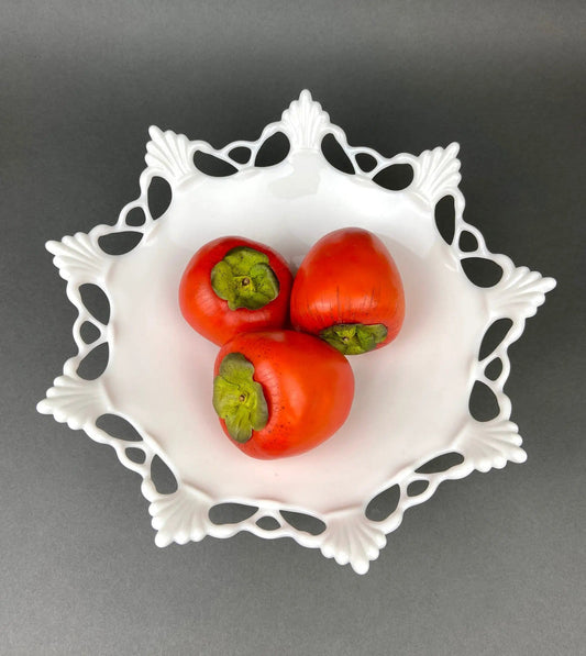 Vintage Westmoreland Milk Glass Bowl | Open Lace Edge | Footed Candy Dish | Collectors & Hosts