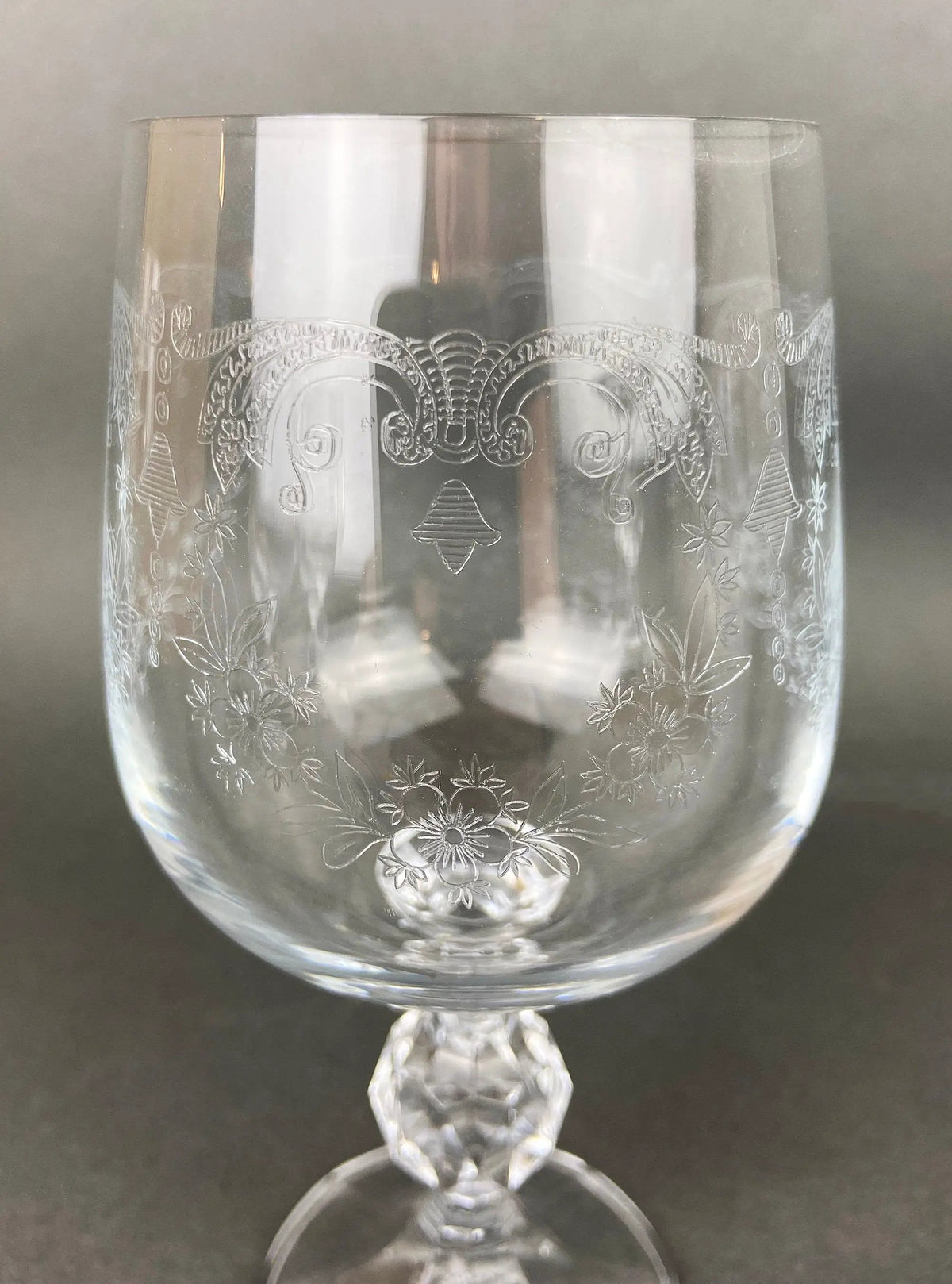 Vintage Crystal Goblets | Queens Lace Etched | Set Of 6 | 6 Inch Height