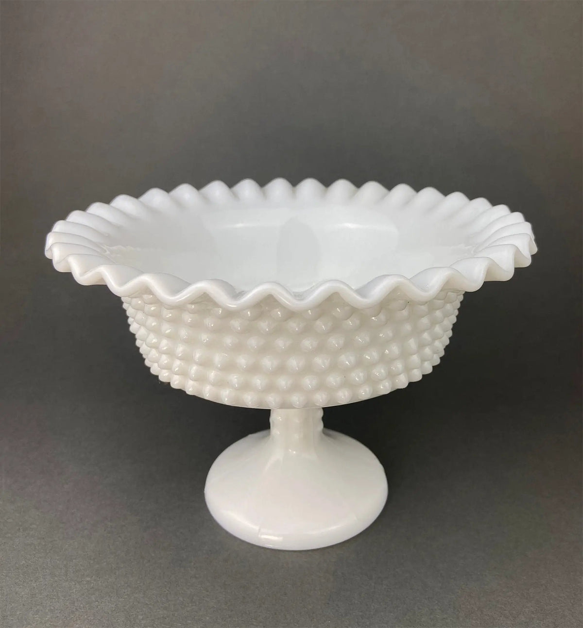 Milk Glass Bowl And Butter Dish Set | Waffle Pattern | Scalloped Edge | 7 Inch