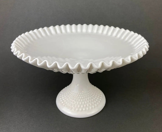 Milk Glass Hobnail Footed Bowl | Ruffled Edge Serving Dish | Collectible Vintage | Collectors & Hosts