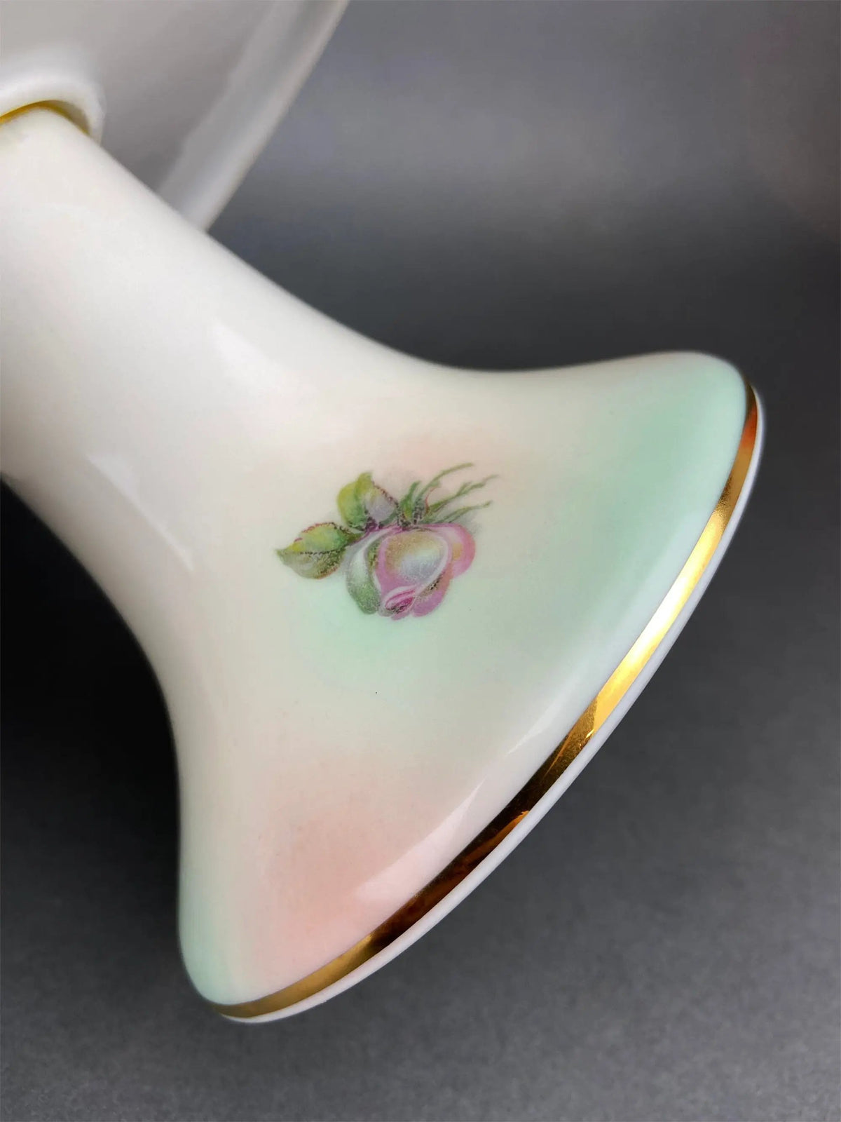 Vintage Porcelain Cake Stand | Hand Painted Tea Rose | 12 Inch Diameter