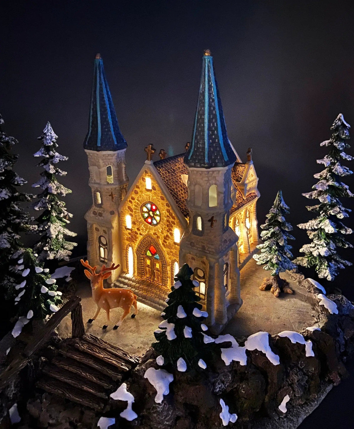 Illuminated Stoney Bridge Church by Santa's Workbench Collection | Victorian Series | Christmas Village Building | Collectors & Hosts