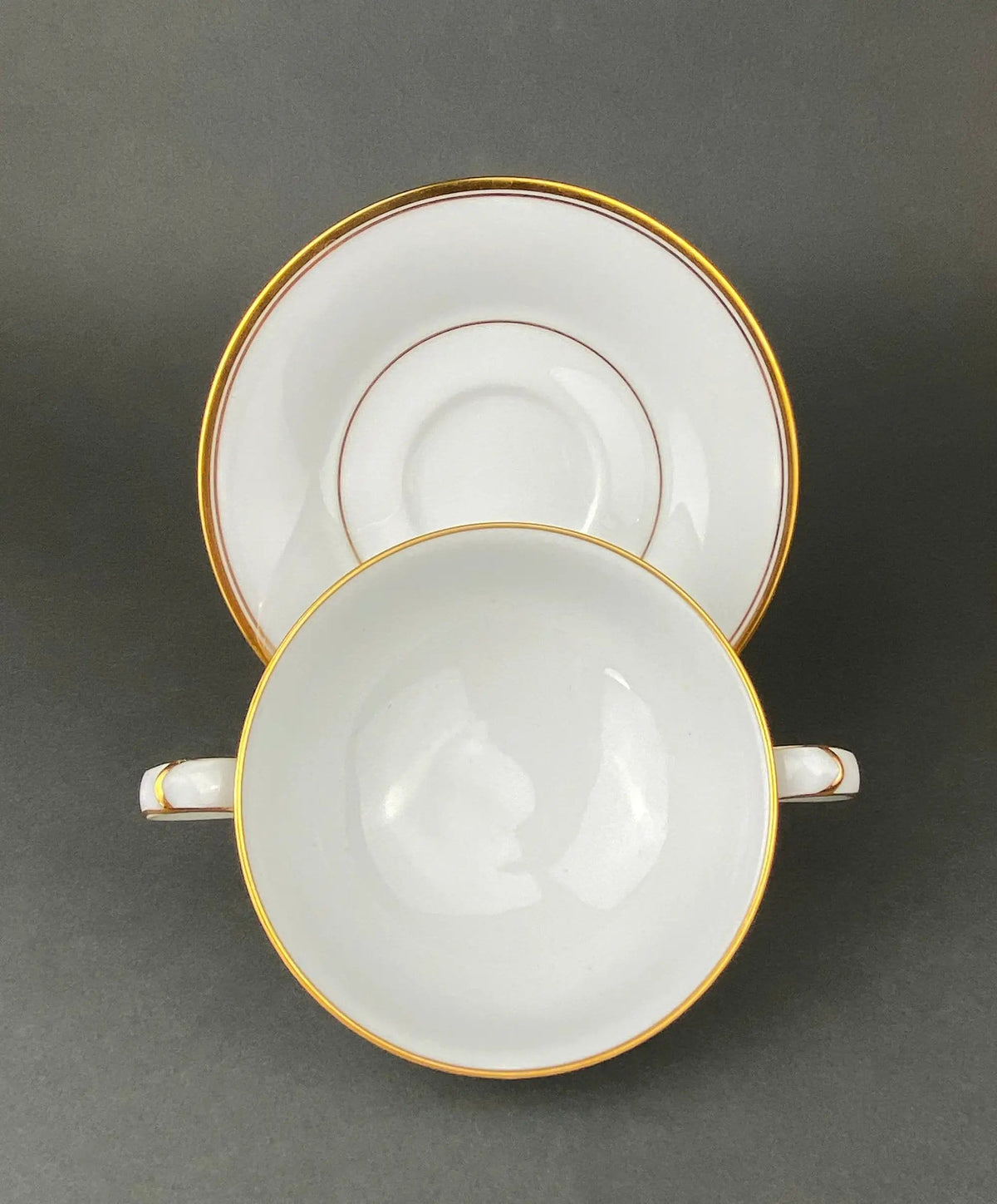 Antique Porcelain Bullion Bowls with Matching Square, 8.5" Dinner Plates | Set of 6 | Flower Garlands, Sylvia by F&B Baronet China, Bohemia | Collectors & Hosts