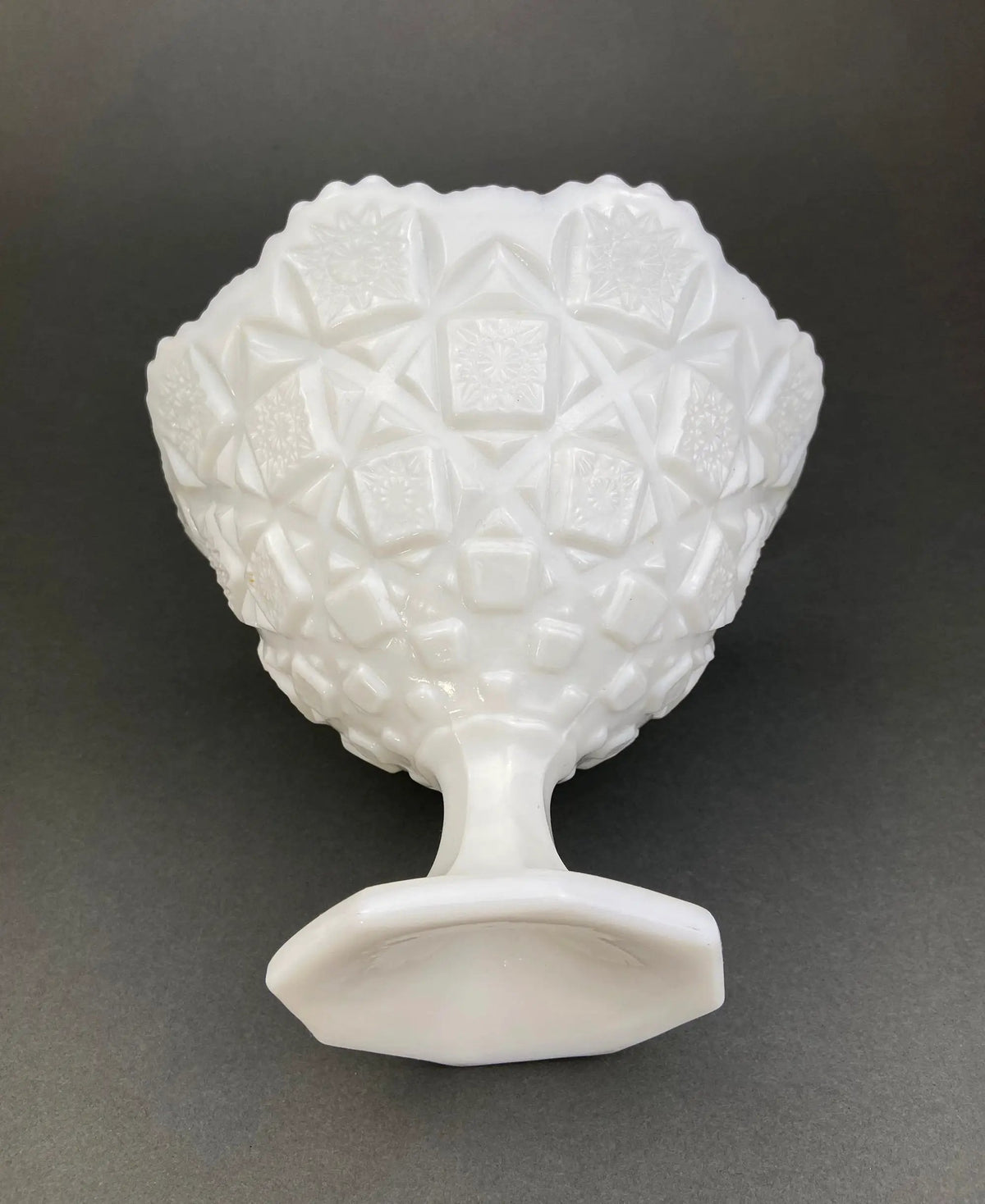 Milk Glass Bowl And Butter Dish Set | Waffle Pattern | Scalloped Edge | 7 Inch