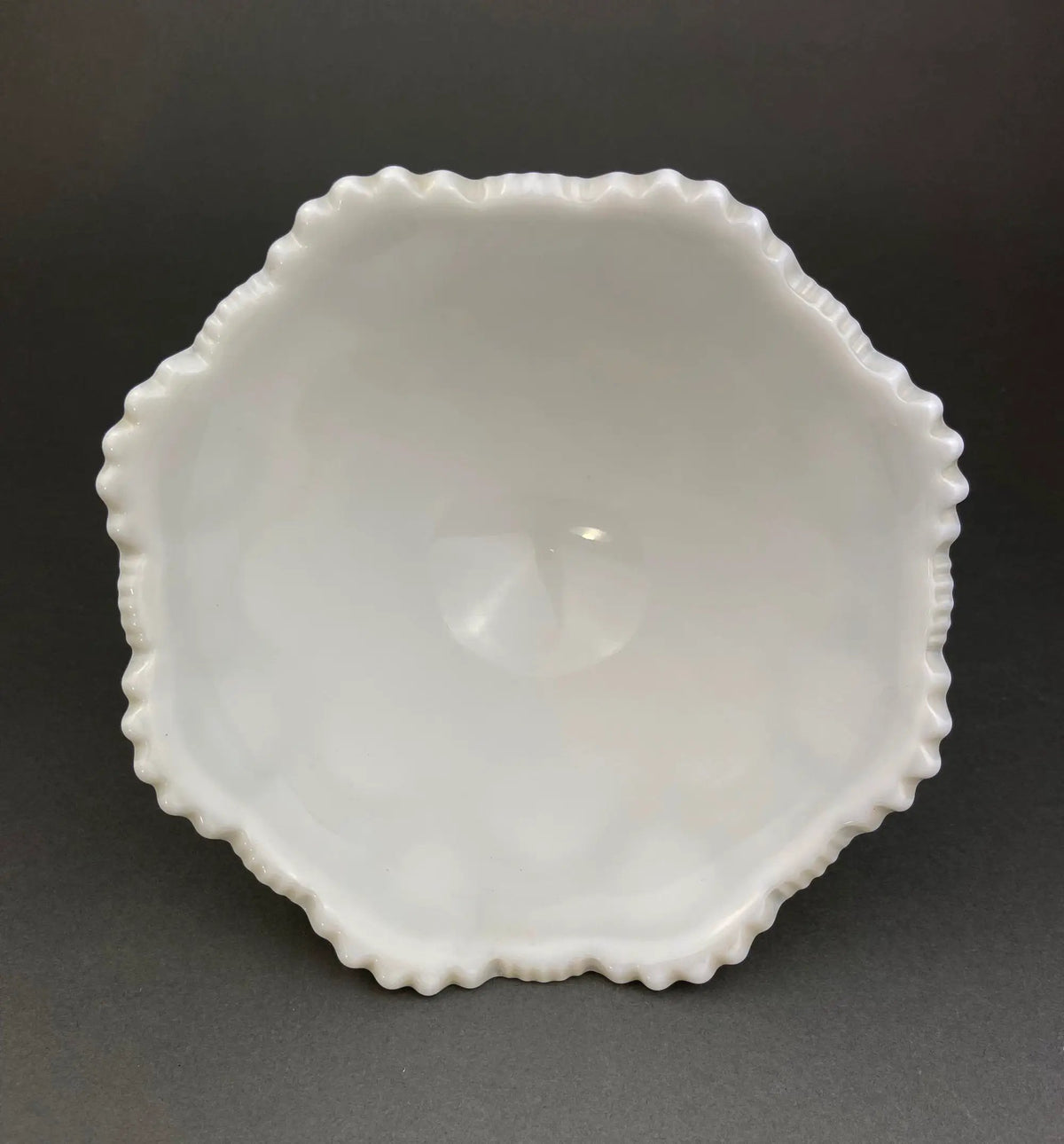 Milk Glass Bowl And Butter Dish Set | Waffle Pattern | Scalloped Edge | 7 Inch