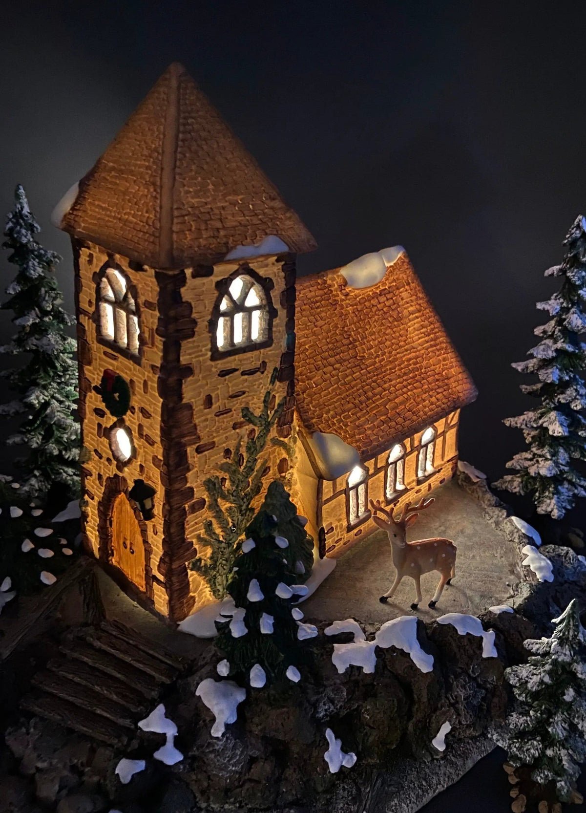 Christmas Village Church with Stained Glass Window | Illuminated House of Worship | Holiday Decor | Collectors & Hosts