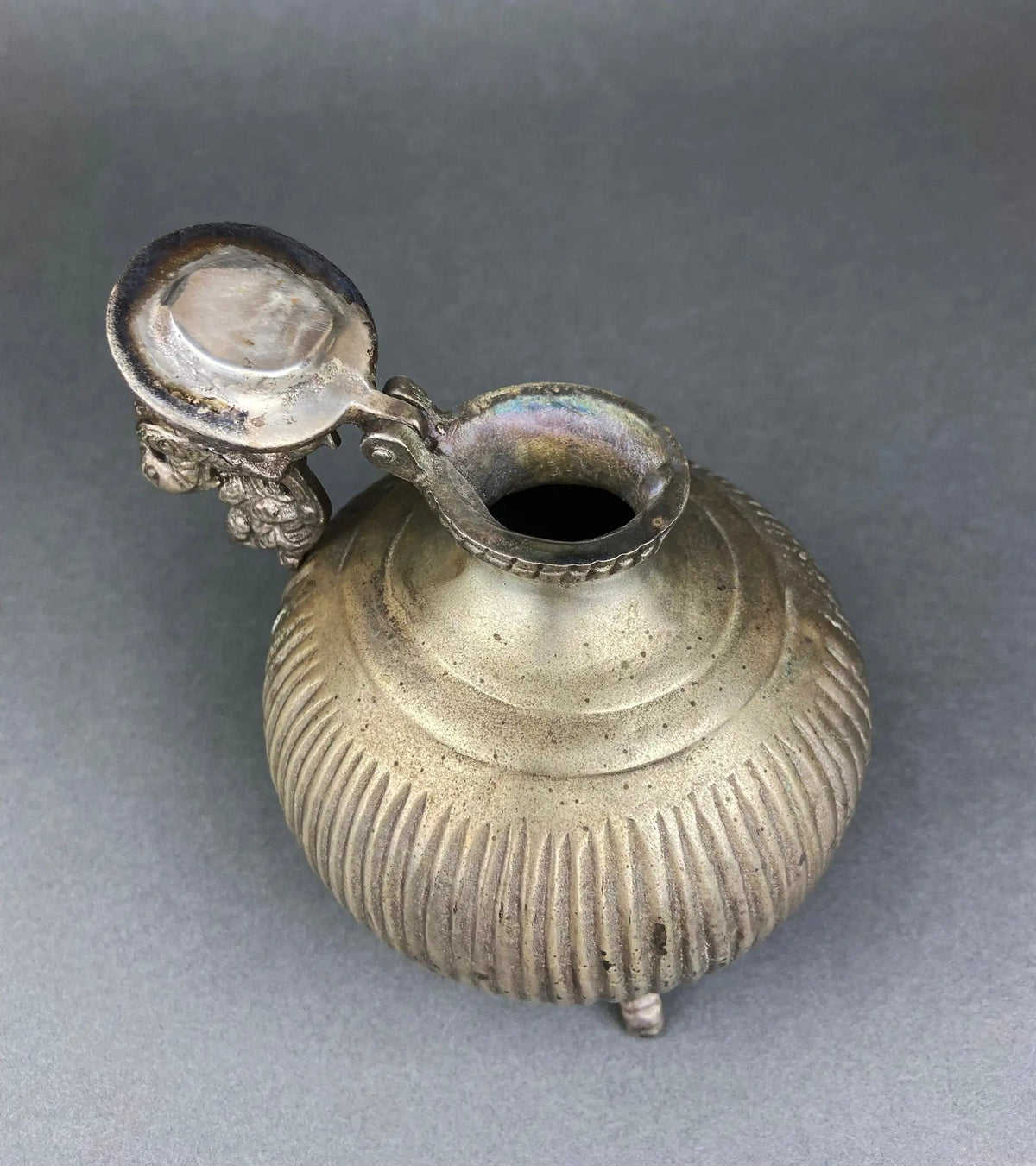 Vintage Indian Metal Vase | Peacock Lid | 7 Inch Tall | 4.5 Inch Width