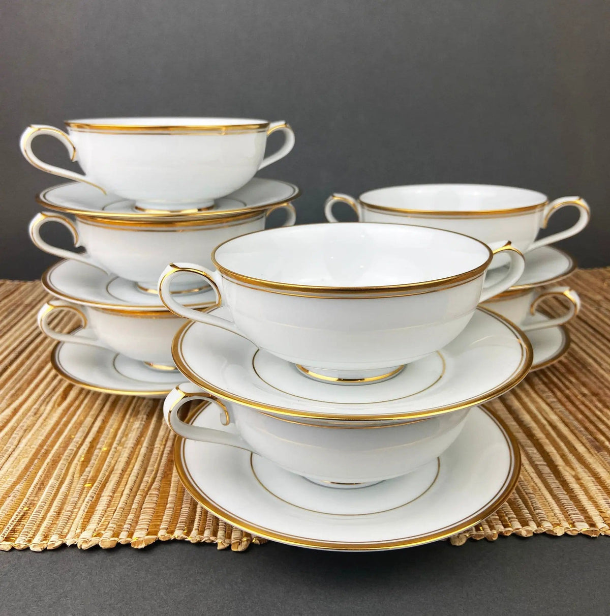 Vintage Cups and Saucers by Syracuse China | Governor Clinton Pattern | Set of 5 Tea Cups | Collectors & Hosts