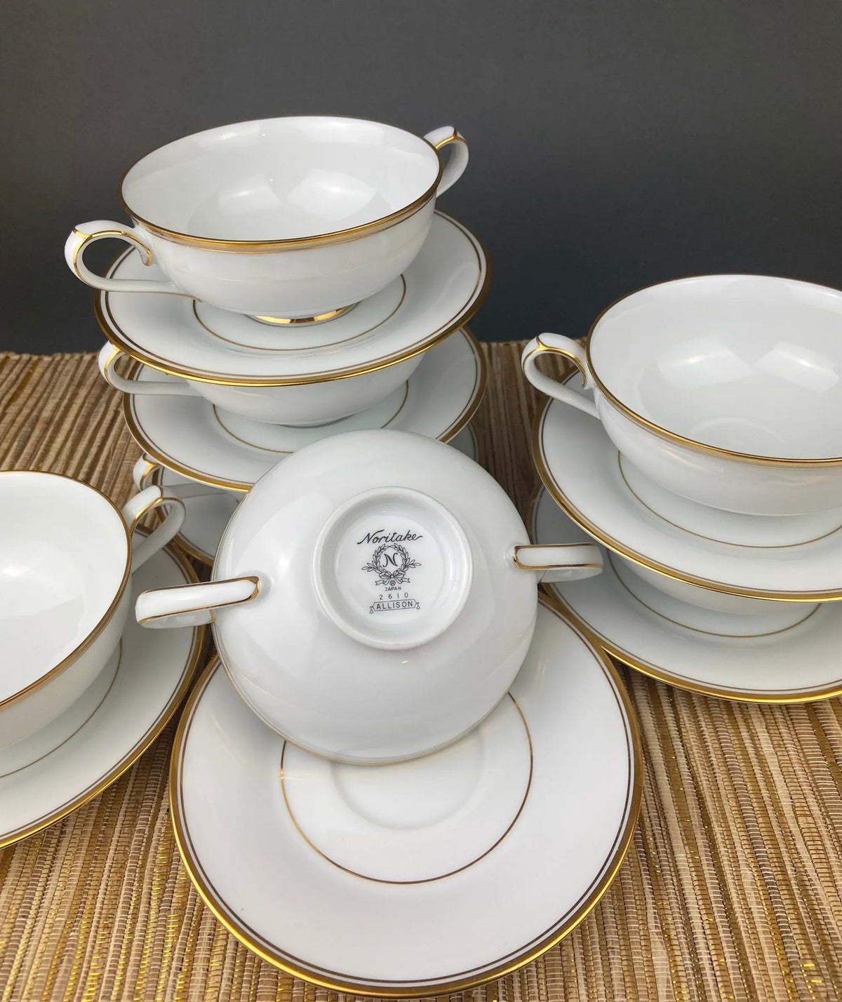 Porcelain Soup Bowls And Saucers | Noritake Allison | Wedding Band | Set Of 7