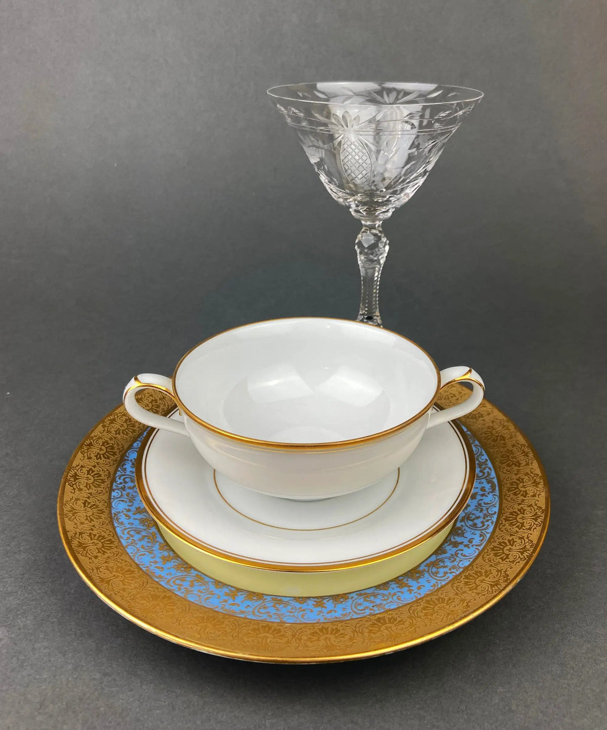 Porcelain Soup Bowls And Saucers | Noritake Allison | Wedding Band | Set Of 7