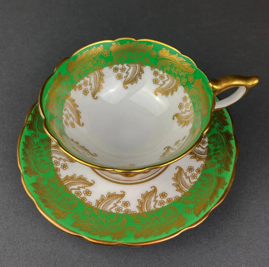Vintage Royal Stafford Tea Cup and Saucer | Green Gold Filigree | Collectible Vintage | Collectors & Hosts