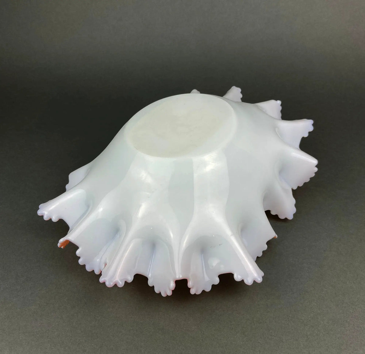 Vintage Opalescent Glass Serving Bowl | White Pink | Ruffled Edge | 10 Inch