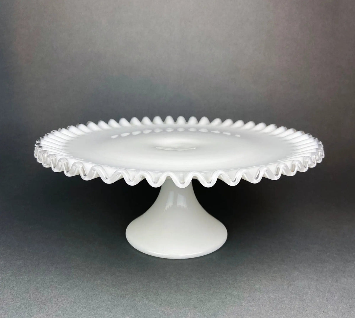 Milk Glass Cake Stand | 12 Inch | Ruffled Edge | White