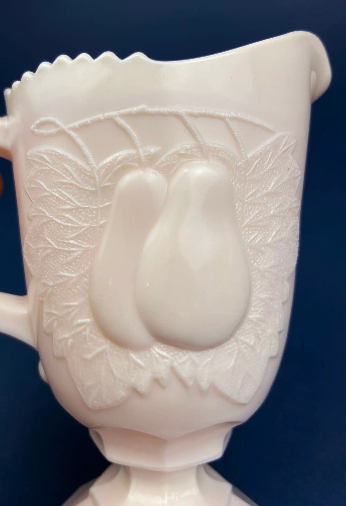 Pink Milk Glass Footed Creamer with Pear Motif | Collectible Tableware | Collectible Vintage | Collectors & Hosts