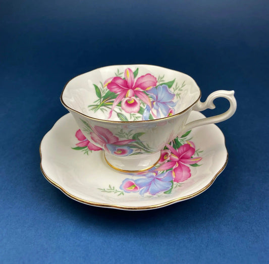 Vintage Royal Albert Orchid Tea Cup and Saucer | Fine Bone China | Collectible Vintage | Collectors & Hosts