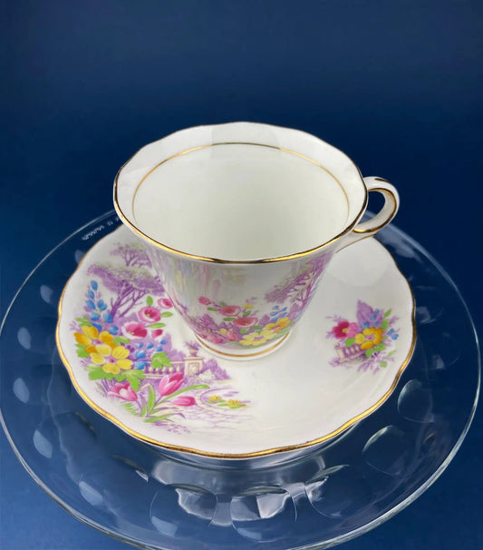 Vintage Colclough Fine Bone China Tea Cup and Saucer | Hand Painted Pastoral Scene | Collectible Vintage | Collectors & Hosts