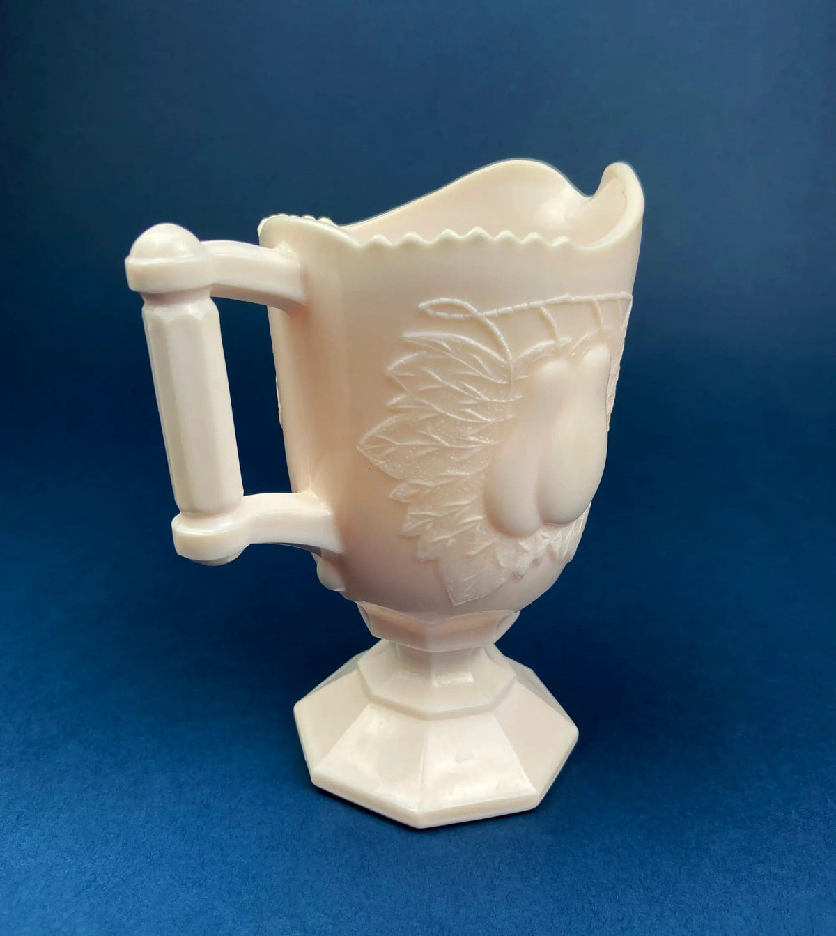 Pink Milk Glass Footed Creamer with Pear Motif | Collectible Tableware | Collectible Vintage | Collectors & Hosts